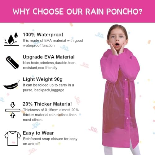 Vicloon Kids Portable Raincoat, 2 Pack Rain Poncho Kids Waterproof with Hoods and Sleeves, Reusable Rain Resistant Poncho for Camping, Emergency Situations, Travel — view 4