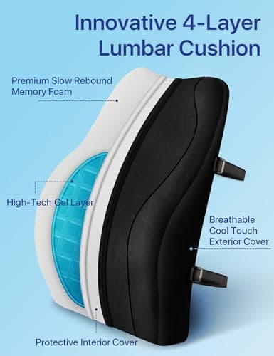Travel Ease Ergonomic Lumbar Support Cushion, Gel and Memory Foam Back Support Cushion for Office Chairs with Skin-friendly Cover for Comfort (Black) — view 3