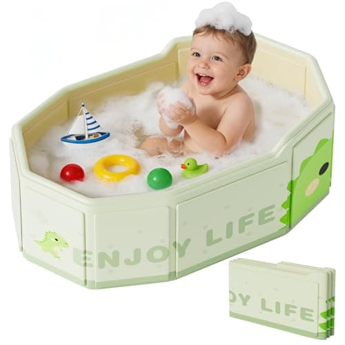 Xynzanic Foldable Baby Bath, Collapsible Baby Bathtub 3M-8Y, Portable Travel Baby Bath Tub with Non-Slip Base, Pop Up Folding Newborn Toddler Shower Tub, Space Saving, Dinosaur