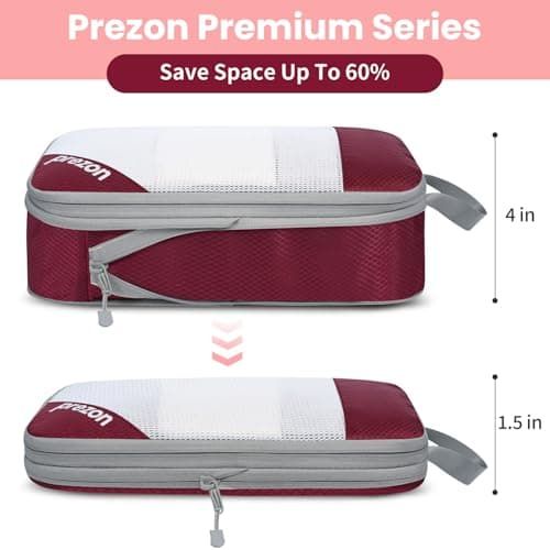 Prezon Versatile 6-Set Compression Hollow Packing Cubes, Full Open Visible Design, Space-Saving and Lightweight, Customized Cationic Material, Portable and Durable Luggage Organizer, Burgundy — view 5