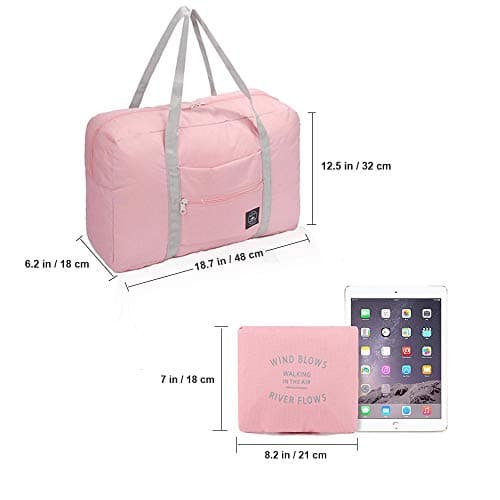 (2 Pack) Foldable Travel Duffel Bag, Waterproof Airlines Carry On Luggage Bag, Lightweight Travel Luggage Bag for Sports, Gym, Vacation (Light Blue, Light Pink) — view 3