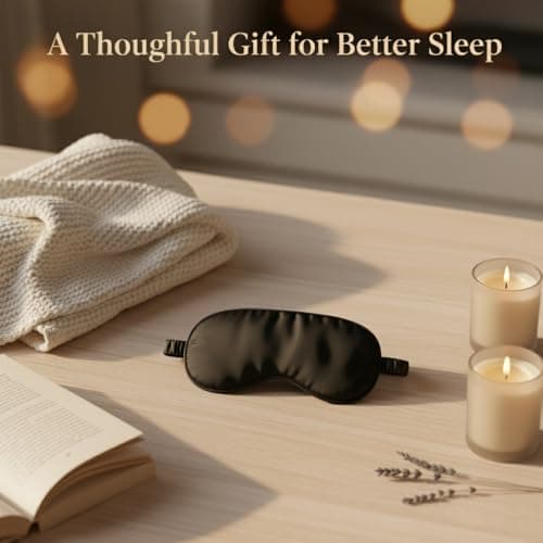 Silk Sleep Mask, Blackout Eye Mask with Adjustable Strap, Ultra-Soft Breathable Mulberry Silk, Black, for Sleeping, Travel and Nap, 1 Pack — view 3