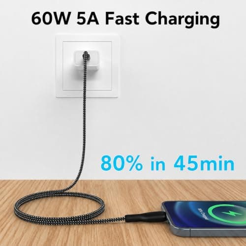 60W Magnetic USB C Cable, Elastic Retractable Coiled USB-A to USB-C Leads — view 4