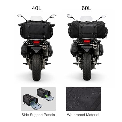 GreenWhim Motorbike Saddle Bag Large Motorcycle Travel Luggage Tail Bag 40-55LBlack Motorbike Travel Luggage Seat Bag with Waterproof Rain Cover Black — view 6