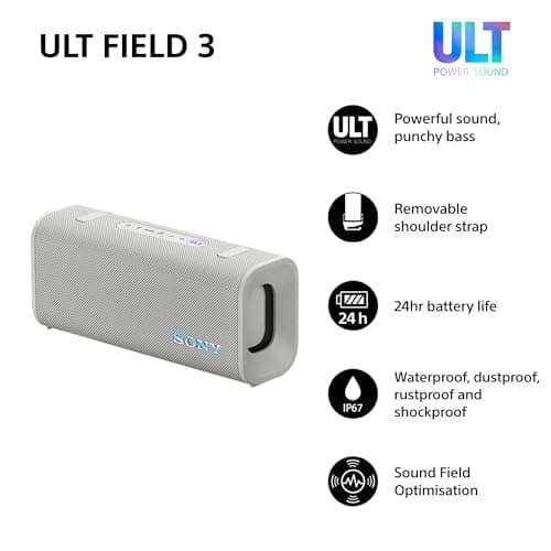 Sony ULT FIELD 3 - Portable Bluetooth Speaker with ULT POWER SOUND, 24hr Battery, IP67, Waterproof, Dustproof, Shockproof, Detachable Shoulder Strap, Compact - Off-White — view 2