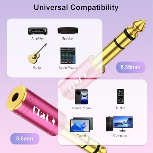 J&D 5-Pack 1/4 to 1/8 Headphone Adapter, 6.35 mm to 3.5 mm Stereo TRS Male to Female, Gold-Plated 3.5mm Plug Jack Connector for Guitar, Amp, Keyboard, Bass, Red — view 4