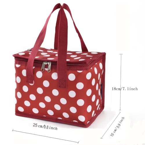 TEAMOOK Foldable Lunch Bag Insulated Lunch Box Water-Resistant Leakproof Soft Cooler Bag 8-10 cans Red Dots — view 2