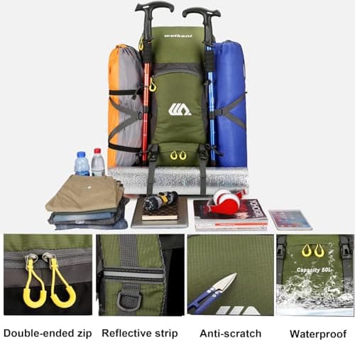 Ezmina 50L Hiking Backpack Waterproof Camping Backpack Hiking Daypack Travelling Backpack for Men and Women Large Rucksack for Climbing Travel Touring Skiing Trekking Outdoor Sport — view 6