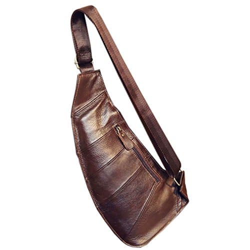 Xieben Leather Sling Backpack Crossbody Chest Bag Pack for Men Women Travel Outdoor Sports Hiking Camping Shoulder Day Pack Daypack Coffee — view 2