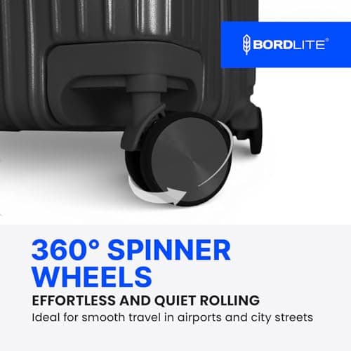 Bordlite 24 Inch Medium Suitcase (65x41x25cm) Lightweight ABS Hard Shell Checked Luggage – Durable Travel Case with 360 Spinner Wheels, Telescopic Handle & Combination Lock – Black — view 5