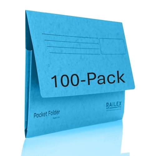 Railex Pocket Folder Foolscap Document Wallets - Turquoise Folders Pack of 100 for Paperwork A4 and A4+, Recycled Board File Foolscap Document Wallet, Premium Filing Folder for Office and Home