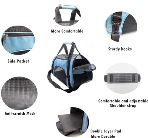 ZvoanSem Pet Carrier Bag,Small Cat Carrier Kitten Puppy little Dog Carrier for Travel Airline Approved Small Animal (Medium, Blue) — view 3