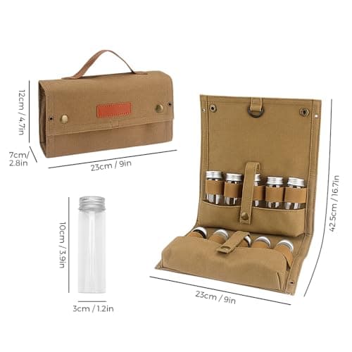 Hapivida Portable Seasoning Bag, Camping Seasoning Kit with 10 Jars Foldable Canvas Seasoning Storage Bag Organizer Condiment Container Set for Travel Outdoor Camping BBQ Picnic ﻿ (Khaki) — view 2