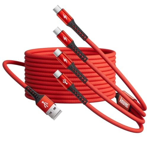 Amuvec 4 in 1 USB C Multi Charger Cable, 2.2M Long Fast Charging Cord, Red