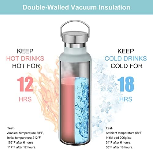 Volhoply Fog Stainless Steel Water Bottles,600 ML Vacuum Insulated Double Wall Travel Bottle with Leak Proof Lid of Handle,Metal Reusable Standard Mouth Flask for School,Hikers,Gift — view 2