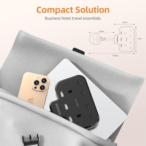 Double Plug Adaptor with USB, 2 Way Wall Adapter with Short Extension Lead, Multi Plug Socket Extender For Home Office (Black) — view 4