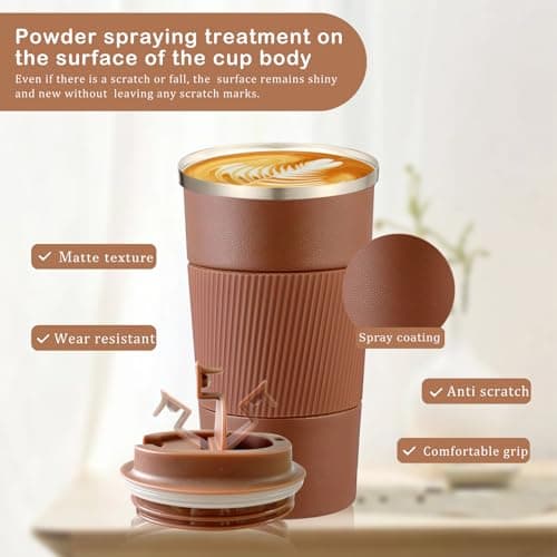 Senshuomy Travel Mug, Insulated Coffee Cup with Leakproof Lid(Brown/510ml) — view 5