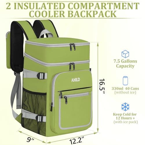 Insulated Backpack Bag 30L for Camping, Picnic, BBQ, Beach, Hiking, Green — view 2