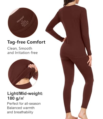 wirarpa Women's Thermal Underwear Set Cotton Base Layer Top & Bottoms S — view 2