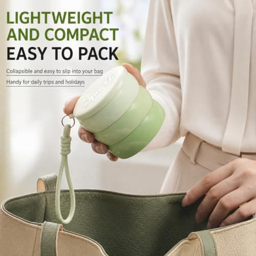 Collapsible Silicone Cup with Lid & Lanyard,Foldable Travel Mug for Camping — view 6