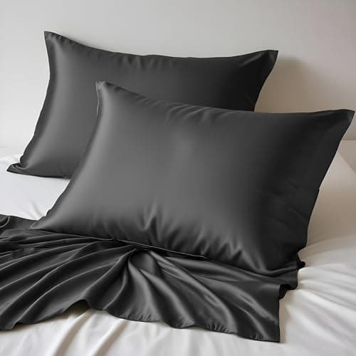 LINENWALAS 100% Organic Bamboo Pillow Cases 2 Pack, Soft Premium Bamboo Silk Pillow Cases for Hair and Skin, Standard Size Cooling Pillowcases with Envelope Closure (50x75 cm, Charcoal Grey)