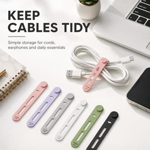 DCYQAIN 12Pcs Reusable Silicone Cable Ties, Multicolor Flexible Cord Organiser Clips, 8cm Cable Management for Earphone Charger USB Home Office & Travel — view 6