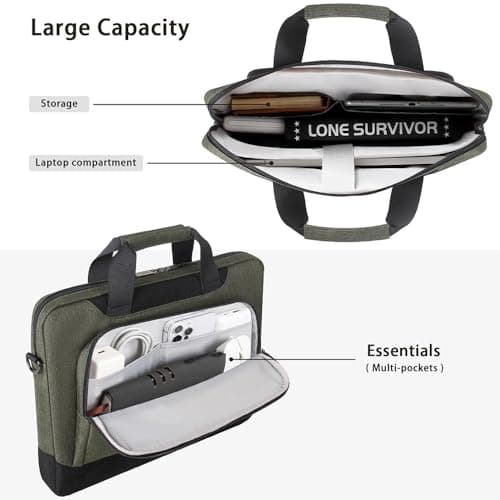 DOMISO 17-17.3 Inch Laptop Sleeve Business Briefcase Laptop Shoulder Bag Compatible with 17" Laptops/ 17.3" HP Pavilion 17/MSI GS73VR Stealth Pro/Dell/Acer/ASUS,Dark Green — view 5