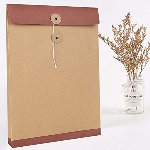 10Pcs A4 Kraft Envelopes File Folder with String Brown Paper Project Folder Document File Holder Foolscap Portfolio File Bag Storage Pouch Project Report Pocket Paperwork Organizer for Office School — view 3