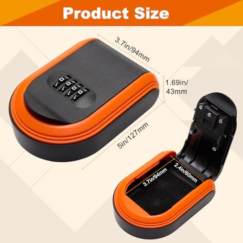 COITEK Magnetic Key Holder with Lock, Magnet Lock Box Hidden Under Car, Secure 4-Digit Combination with Resettable Code For for Indoor, Outdoor (Orange+Black) — view 2