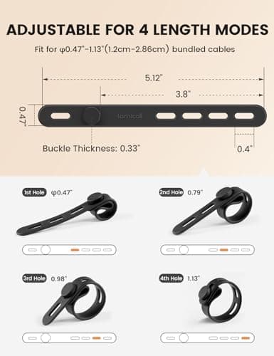 Lamicall 10 Pack Silicone Cable Ties, [Reusable & Washable] Cord Organizer — view 5