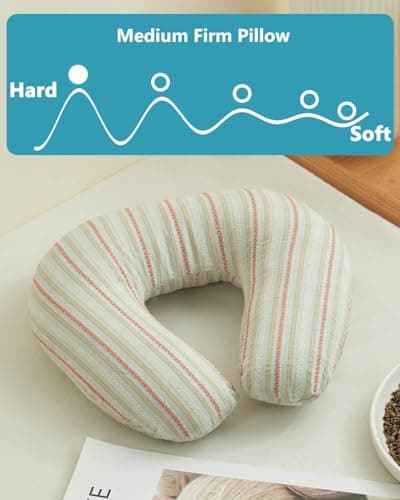 Edomi Buckwheat U Shaped Neck Pillow - 12''x12'' Adjustable Cervical Support Pillow with Breathable Buckwheat Hulls, Removable Cotton Cover, Ideal for Airplane, Office or Home Use (Grey) — view 3