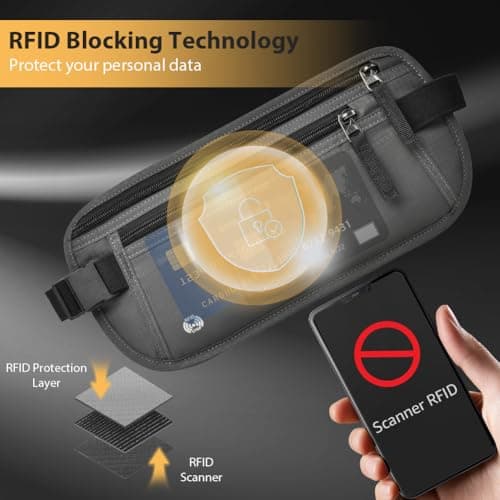 DiULi Money Belt Ultra Comfort Hidden Travel, RFID Secure Bum Bag with Breathable Mesh, Anti-Theft Waist Pouch for Phone & Passport, Men & Women,Waist Bag for Hiking & Walks,Dark Gray — view 3