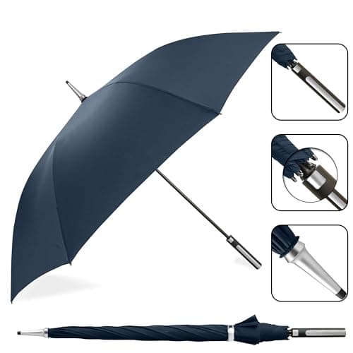 Navy Blue & Silver Windproof Umbrella, 122cm Large Canopy, Automatic Open — view 6