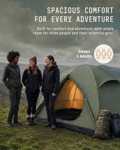 Voyager 3 Man Tent - Waterproof, Windproof, Quick Setup, Spacious 3-Person Camping Tent, Durable, Lightweight Outdoor Shelter, Ideal for Hiking, Backpacking, Camping- 225x185x120cm — view 4