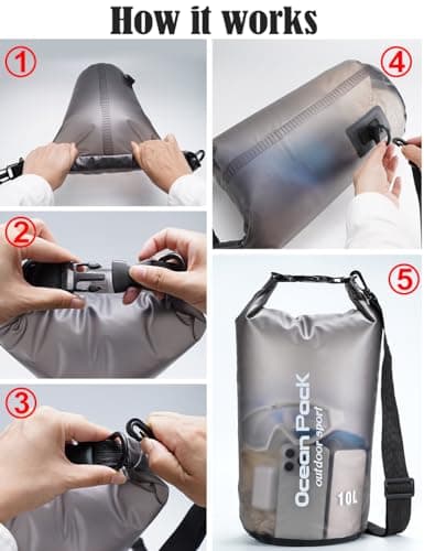 Henrycares Waterproof Dry Bag 20L 10L 5L, Sack with Long Adjustable Shoulder Strap, for Traval, Camping, Hiking, Swimming, Boating, Fishing (Black, 10L) — view 6