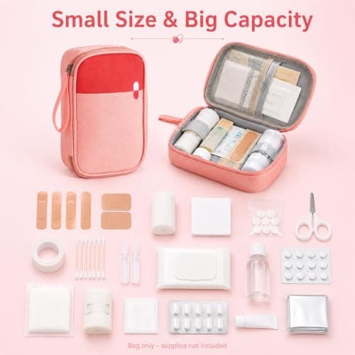 Myqiqi Waterproof First Aid Bag Medium - Empty Medical Kit for Travel, Camping, and Home Use with Built-in Compartments for Organized Medicine Storage (Pink) — view 2
