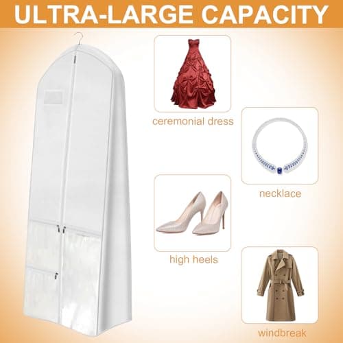 White Breathable Wedding Dress Storage Bags 183cm– Breathable Garment Cover for Bridal Gowns, Evening Dresses & Coats,Dust-Proof Hanging Storage for Closet/Travel — view 5