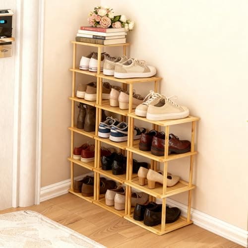 Aniston 4 Tier Small Shoe Rack Bamboo, Free Standing Slim Narrow Shoe Storage, Vertical Tall Shoe Shelf Organiser for Garage, Closet, Doorway, Corner, Living Room Small Spaces — view 6