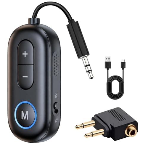 Airplane Bluetooth 5.4 Transmitter Receiver 2-in-1 Wireless Aux Adapter 3.5mm 18H Playtime Airfly pro 2 TV Airplane Car Gym Home Stereo Speaker Travel Flight