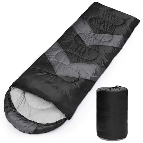 Tesmien Sleeping Bag for Adults & Kids 3-4 Season Warm Weather and Winter Lightweight, Waterproof for Teens, Men's Indoor & Outdoor Camping/Traveling/Hiking, Black Grey