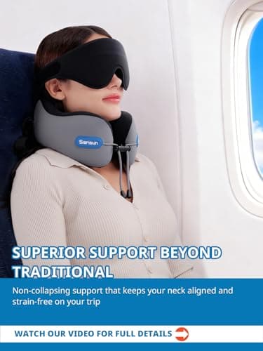 SARISUN Travel Pillow for Airplane,Seat Strap for Neck Support,3D Eye Mask — view 3