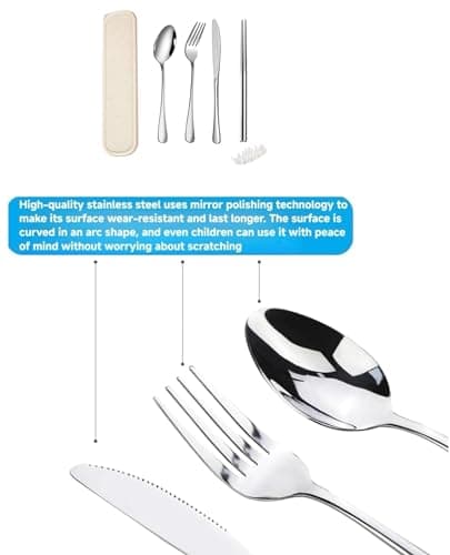 QZLSAYSL Camping Cutlery Metal，Travel Knife and Fork Set，7-Piece (Beige) — view 3