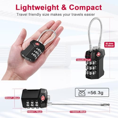 ZHEGE TSA Approved Luggage Locks, Wire Padlock, 3 Digit (2P, Black) — view 5