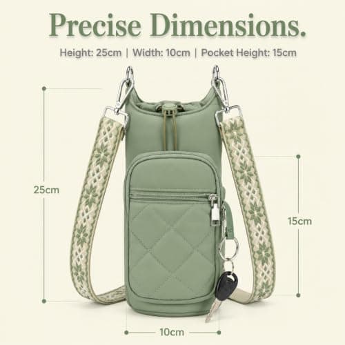 Cosblisvia water bottle holder, small water bottle for handbag, carrier bags With Insulated Pocket Strap For Women Men Students, Walking Travel Gym Beach Commute, Green — view 2