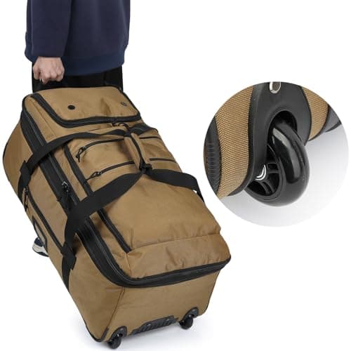 TAIHOYIN Large Foldable Duffle Bag with Wheels 85-100L Expandable Wheeled Holdall Extra Large Travel Rolling Duffel Bags for Men Women Collapsible Big Soft Luggage Camping, Brown — view 6