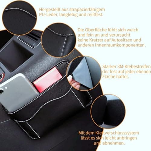 Zpeiran PU Leather Car Side Pocket Organizer,Black Car Seat Gap Filler Organizer,Cars Door Pocket Pouch for Coins,Glasses,Phones,Cards,Keys (Black) — view 5