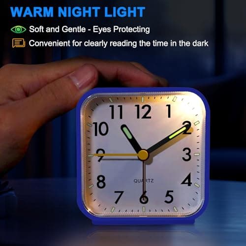 FONIVA Alarm Clock, Non Ticking Silent Alarm Clocks Bedside, Night Light Snooze Battery Powered Portable Clock, Loud Alarm Small Travel Clock Table Clock for Heavy Sleepers Bedrooms Office (Blue) — view 4