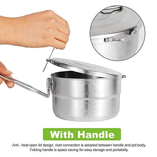 MOVKZACV Stainless Steel Camping Cook Pot with Lid and Foldable Handle 1.5L Large Capacity Bento Pot Outdoor Cookware for Camping, Hiking, Picnic — view 6