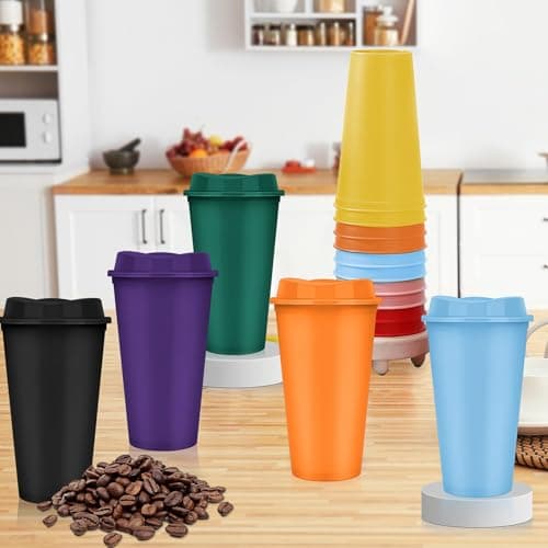 24 Pack 470ml Reusable Plastic Coffee Cups with Lids, 12 Colours, Leakproof — view 4