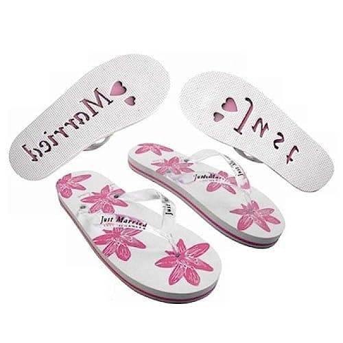 Honeymoon Ladies Flip Flops, White with Pink Floral Design, UK Size 6-8